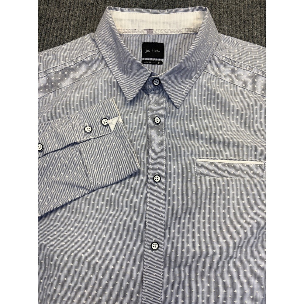 JB Holt Mens Athletic Fit Long Sleeve Button Down Shirt Blue White Stripe Star L